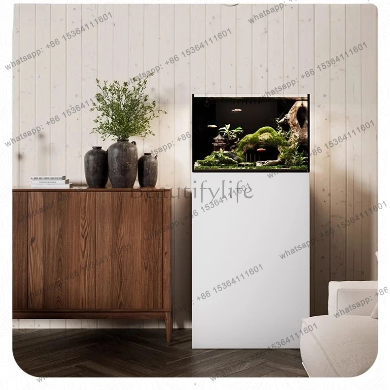 Fish Tank Bottom Filter System Complete Set of Integrated Cabinets, Living Room Glass Ultra-white Stream Sleeve Tank