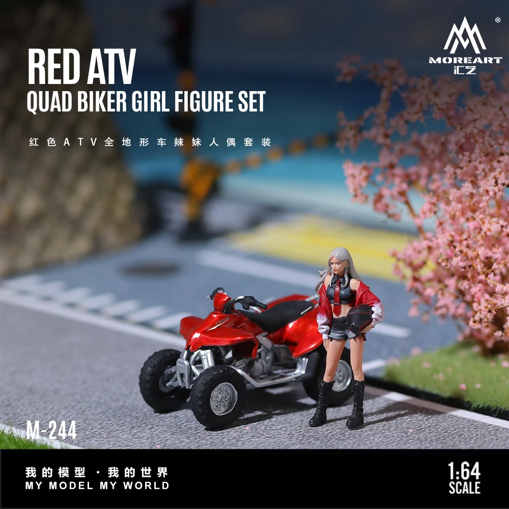MoreArt 1:64 Vehículo Todoterreno Rojo con Figura de Chica Atractiva, Modelo de Resina, Decoración de Diorama