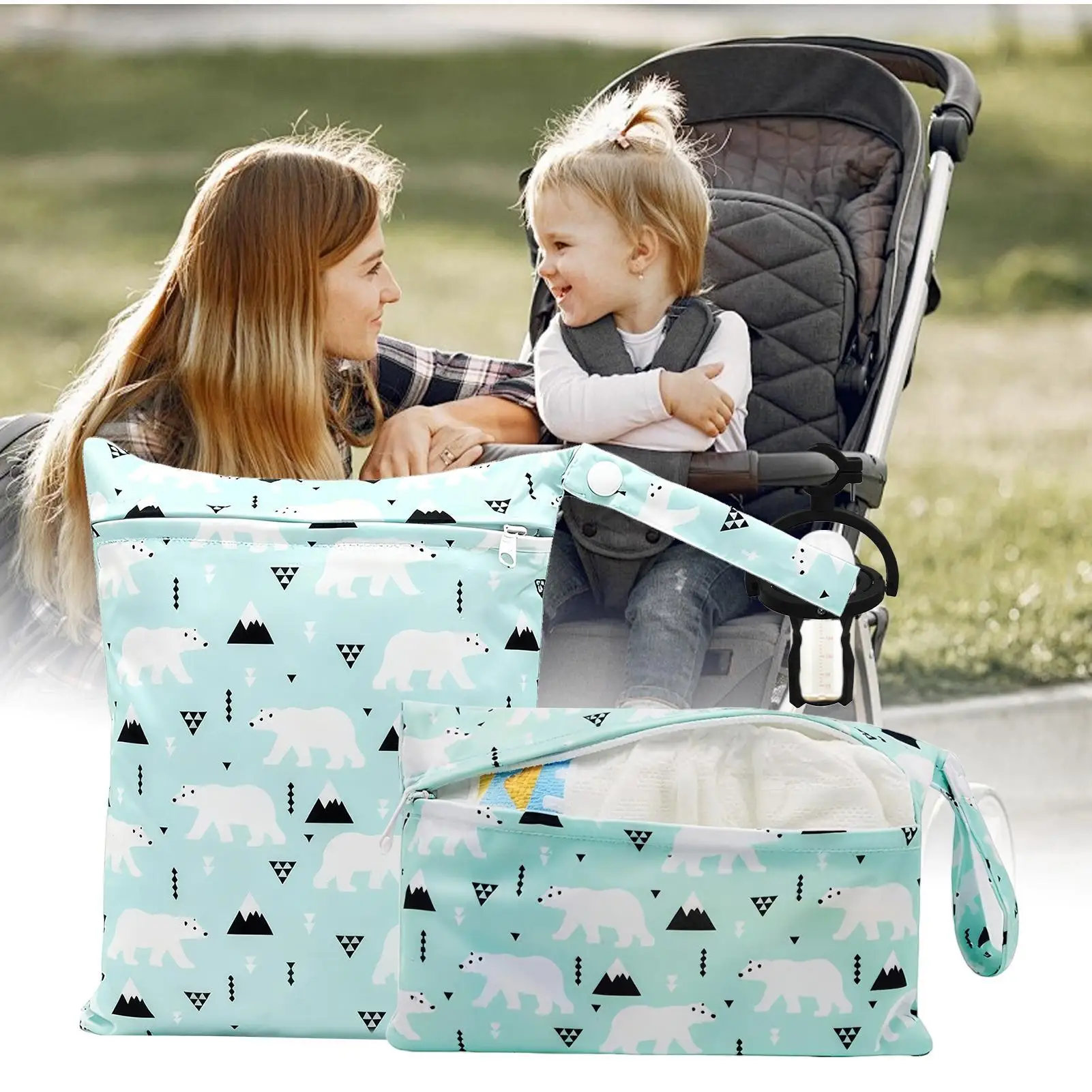 حقيبة مبللة 2 قطعة قابلة للغسل وقابلة لإعادة الاستخدام حفاضات الطفل المنظم أكياس تخزين قابلة للغسل للسباحة والتخييم والسفر والتمارين الرياضية