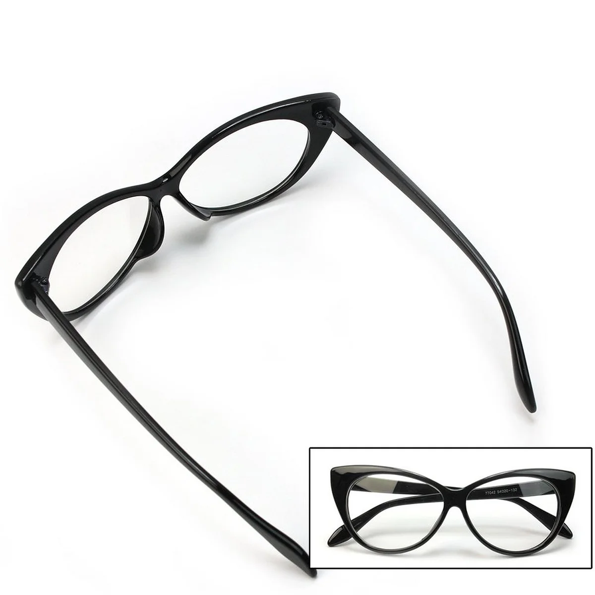 Schwarze Katzenaugen-Brille im Retro-Stil, keine Stärke, großer Rahmen, modische, leichte Brille, 15 x 5 cm, Katzenaugen-Brille