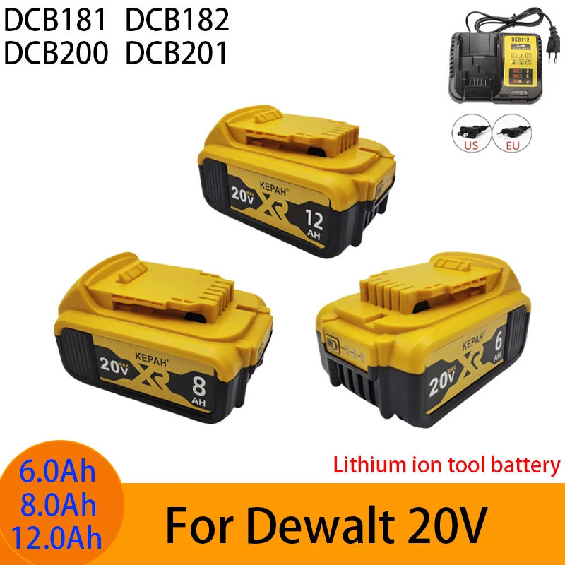 New 100% Original 20V 12.0Ah Lithium Replacement Battery For Dewalt 18V DCB180 DCB181 DCB200 DCB201 DCB206 Power Tools Battery