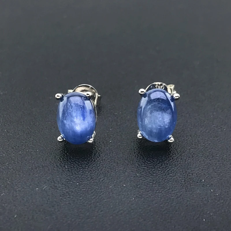 CSJ Natural Kyanite Stud Earring Sterling 925 Silver Gemstone Oval 6*8mm for Women Birthday Party Jewelry Gift