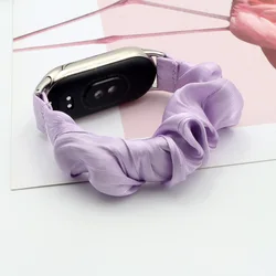 Dressy Nylon Strap for Xiaomi Mi Band 8/ Smart Band 9 NFC Scrunchies Cloth Soft Solo Fabric Wristband Bracelet Women Elastic