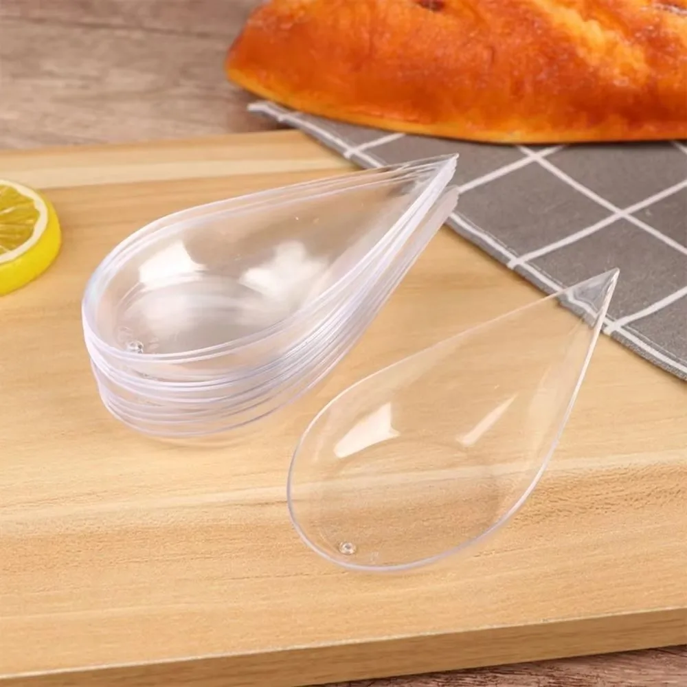 50Pcs Tear Drop Mini Appetizer Plates Plastic Mousse Dessert Tasting Spoons Plates Tableware Reusable Desserts Cakes Bowls