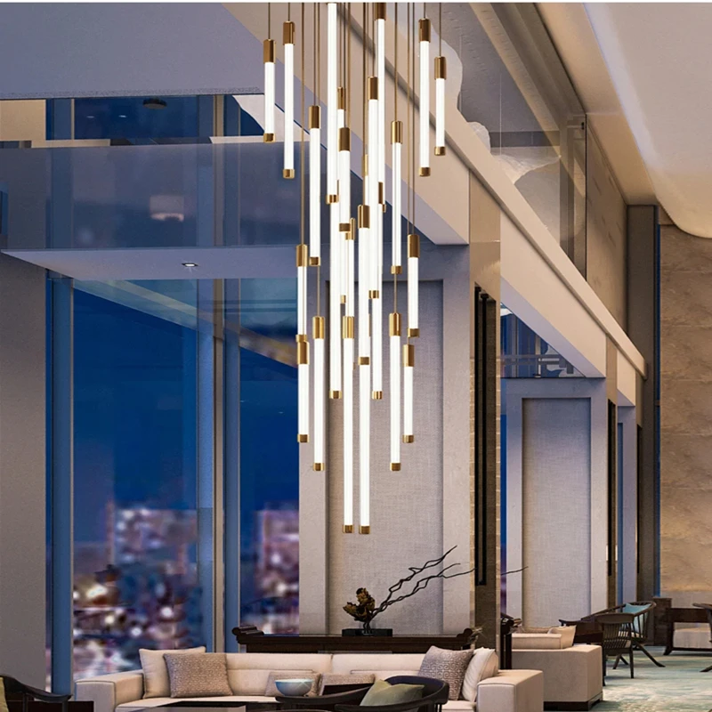 Imagem -02 - Luxo Moderno High-rise Led Lustres para Escadaria Iluminação Brilhante para Villa Sala de Estar e Restaurante Cores Douradas e Pretas Decoração de Casa