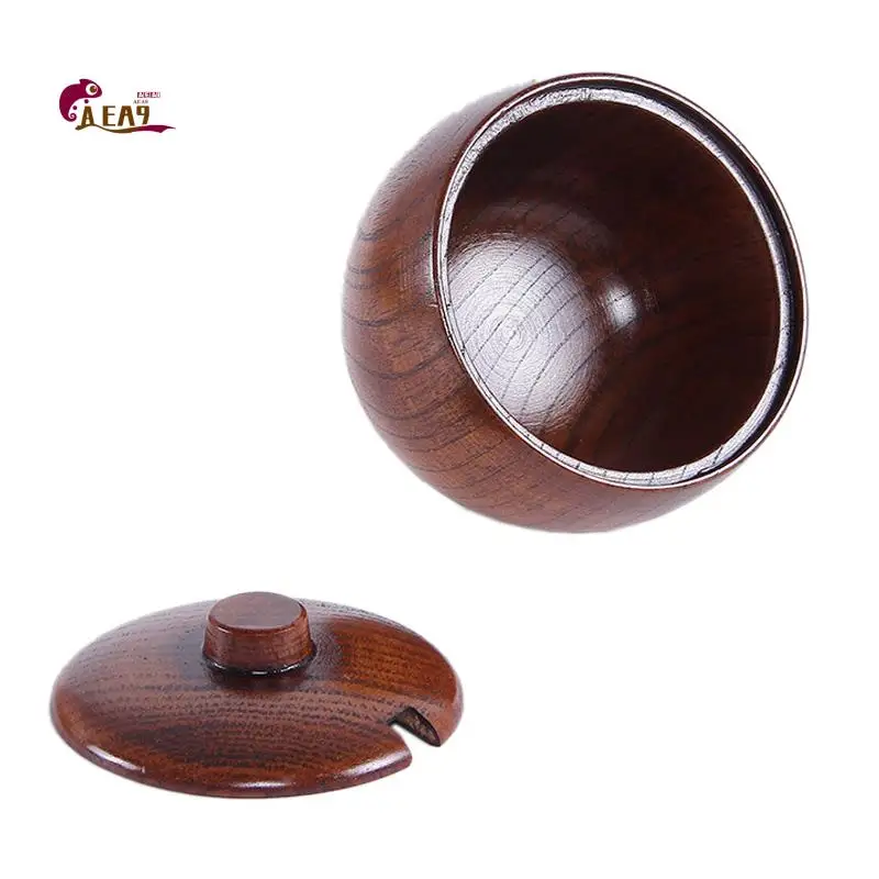 AEA9-Recipiente de madera maciza para especias, azucarero, salero, pimentero, caja de condimentos estilo japonés con tapa, utensilio de cocina