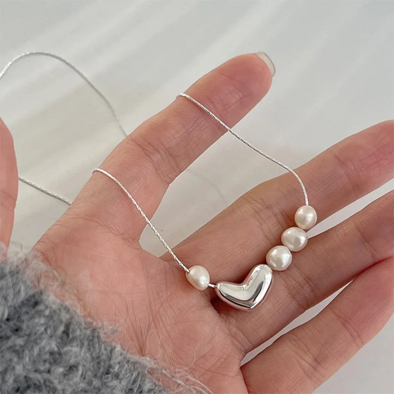 Foxanry Irregular Love Heart Pearl Necklace For Women Girls Sweet Fashion Simple Elegant Clavicle Chain Anniversary Jewelry Gift