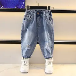 Spring and Autumn Children's Pants Jeans New Boys and Babies Fashionable Casual Perforated Jeans Boys' Pants