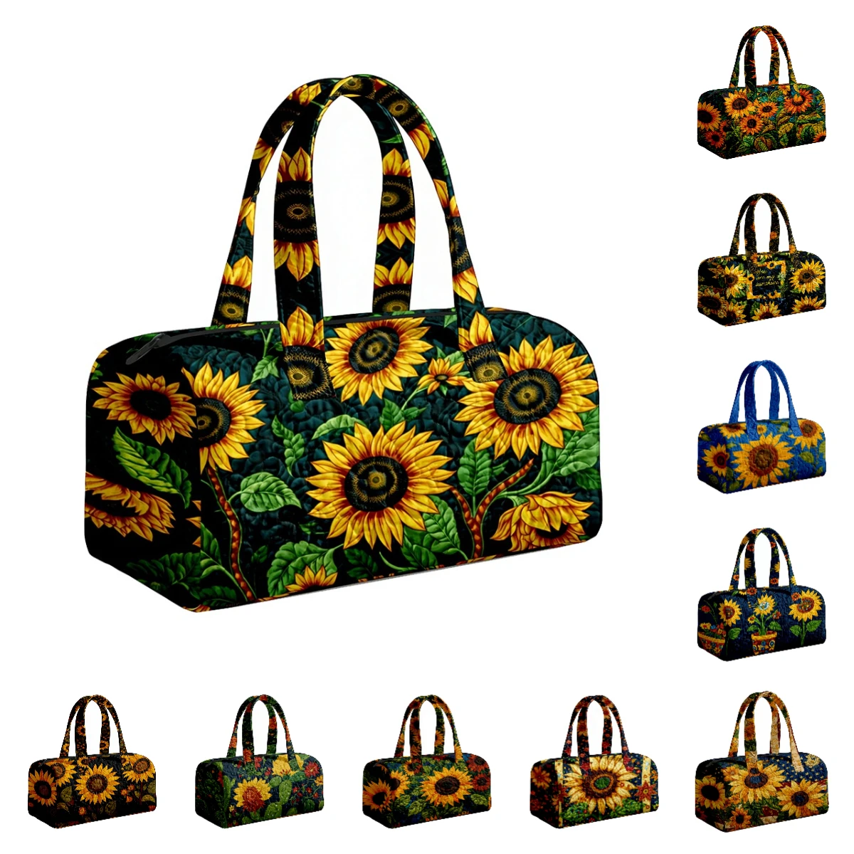 

Sunflower Quilted Duffle Bag Vintage Floral Print Travel Tote HandBag Men Women Outdoor Weekender Bags