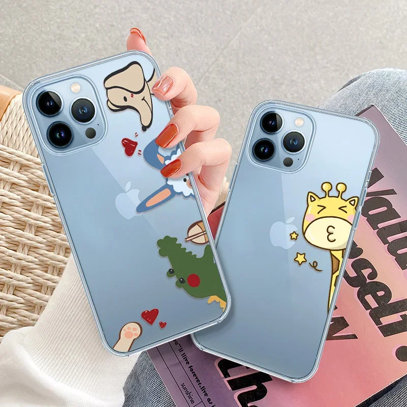 kawaii Giraffe Phone Case for iPhone 15 14 13 Pro Max Mini XR XSMax 7 8 Plus SE Clear Soft TPU Cover for iPhone 12 11 Capinha