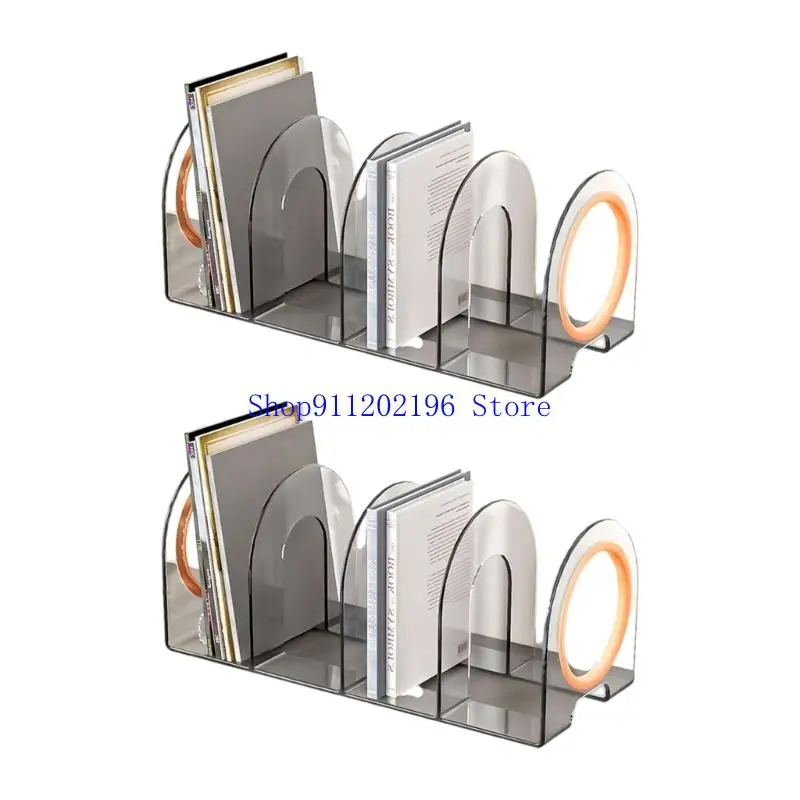 P82A 2Pcs Clear Acrylic Bookend for Shelf 4 Compartments Book End Book Magazine Stand