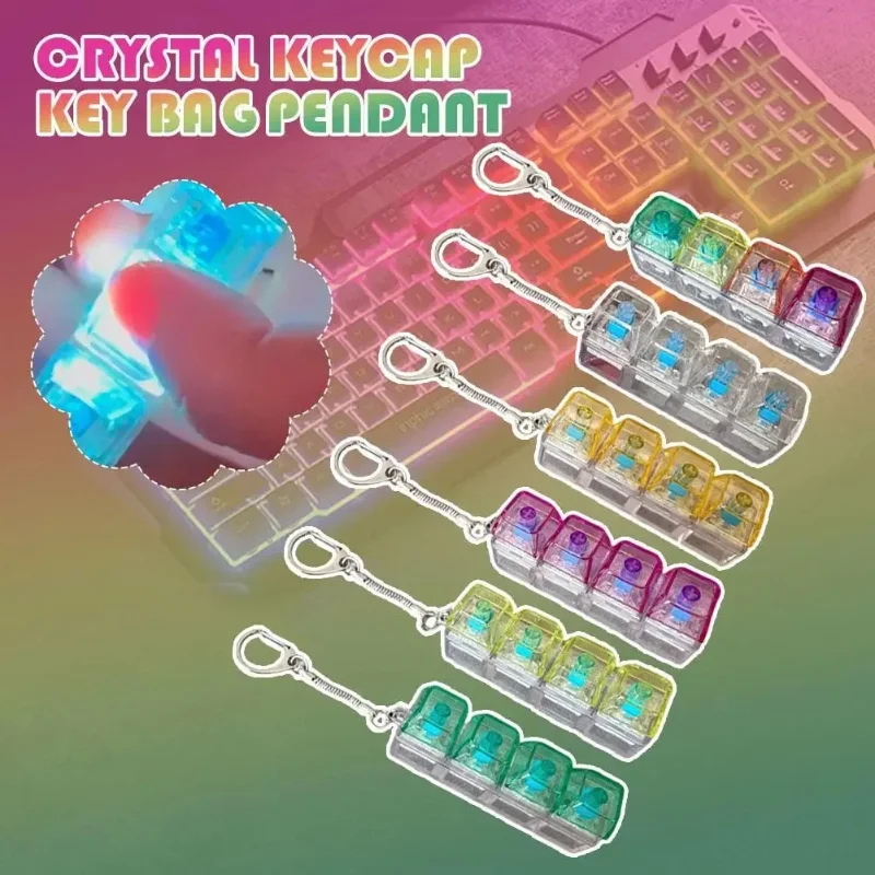 Luminous Crystal Keycap Fidget Toy Keychain Transparent Switch Stress Relief Key Pendant Creative Gift for Friends ﻿