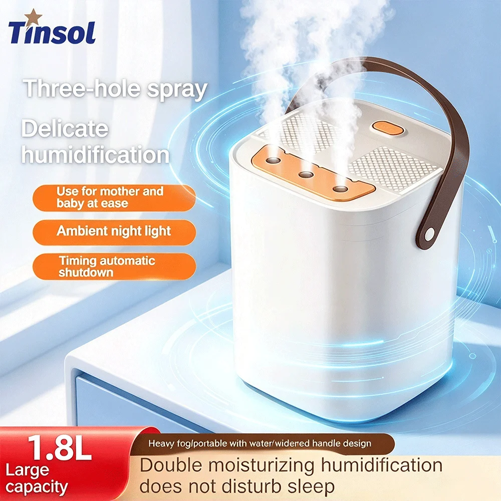 TINSOL 1.8L Three-Nozzle Ultrasonic Humidifier and Essential Oil Diffuser—Ideal for Home, Dorm Rooms, Bedrooms, or Offices
