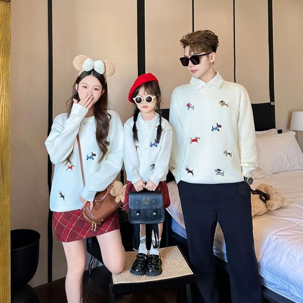 

Knitted Sweaters for The Whole Family Matching Clothes Baby Romper Mom Dad and Daughter Son Matching Knit Jumper Kids Cardigan