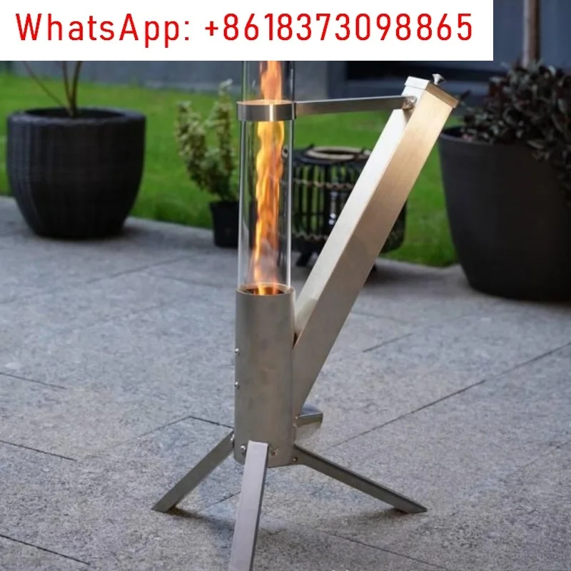 Rocket Stove Portable Stainless Steel Glass Heater Home Camping Warm Pellet Burner All-in-One Outdoor