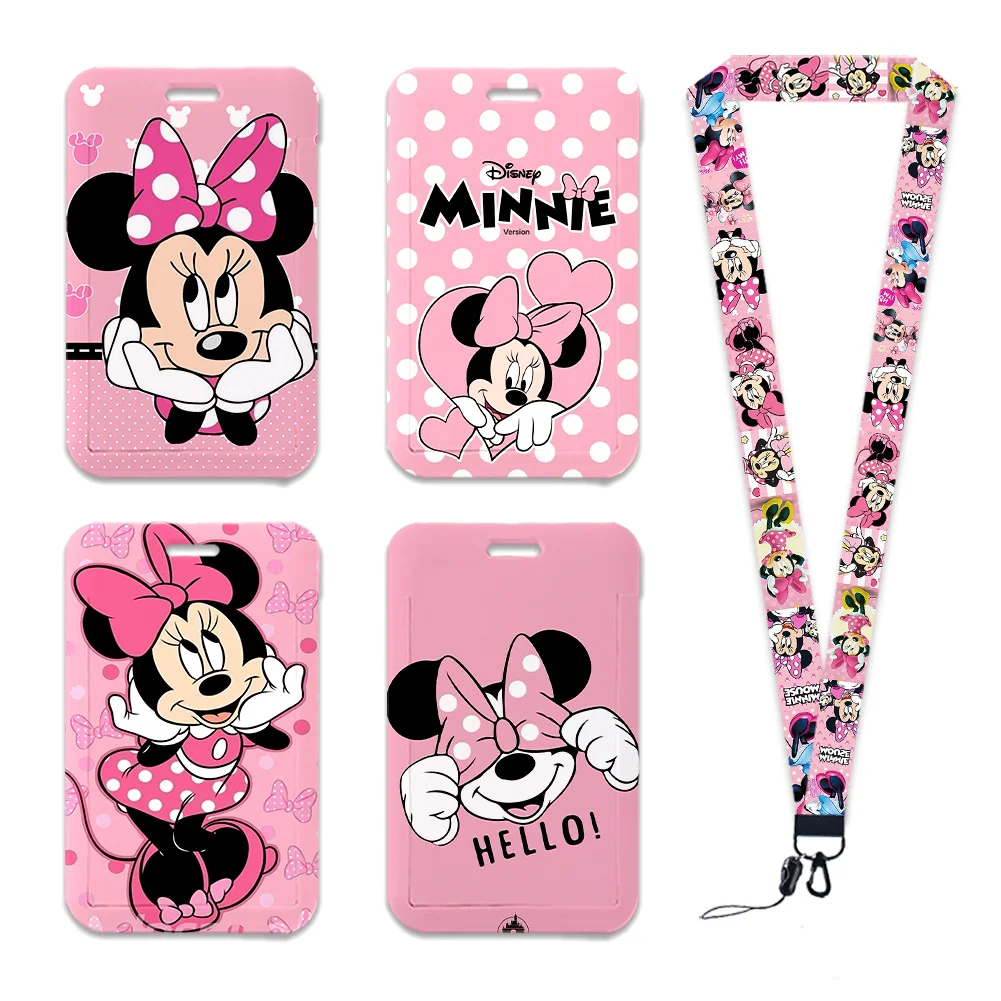 

Розовый держатель для рабочих пропусков Disney Mickey Minnie с брелоками, держатель для студенческих удостоверений, аксессуары для шнурков для карт