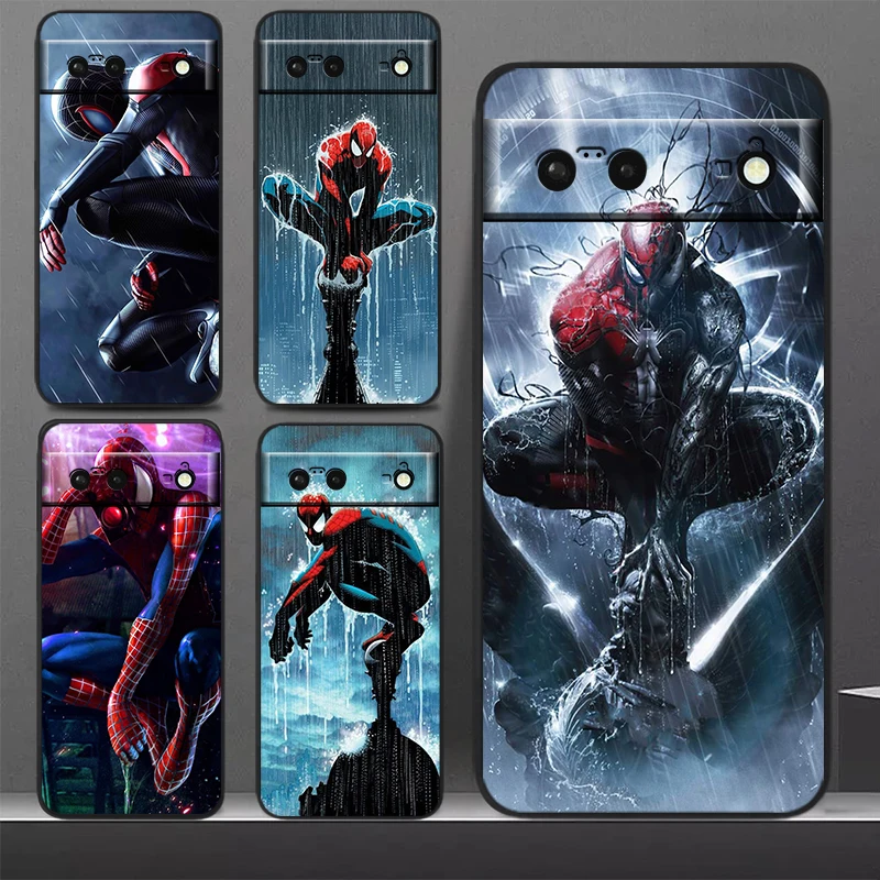 

Marvel Spider-Man Phone Case For Google Pixel 8 7 Pro 6 Pro 6A 5A 5 4 4A XL 5G Black Soft Cover Fundas Cover