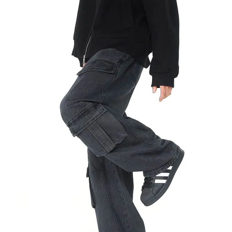 2026 Autumn Winter Men's Cargo Pants Loose Fit Wide Leg Multi Pocket Casual Streetwear Trousers