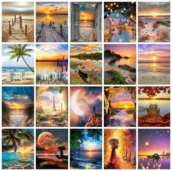 AZQSD Paint By Numbers Landscape Sunset Seaside Acrylic HandPainted Kits On Canvas Door Drawing By Numbers Home Decor Framed