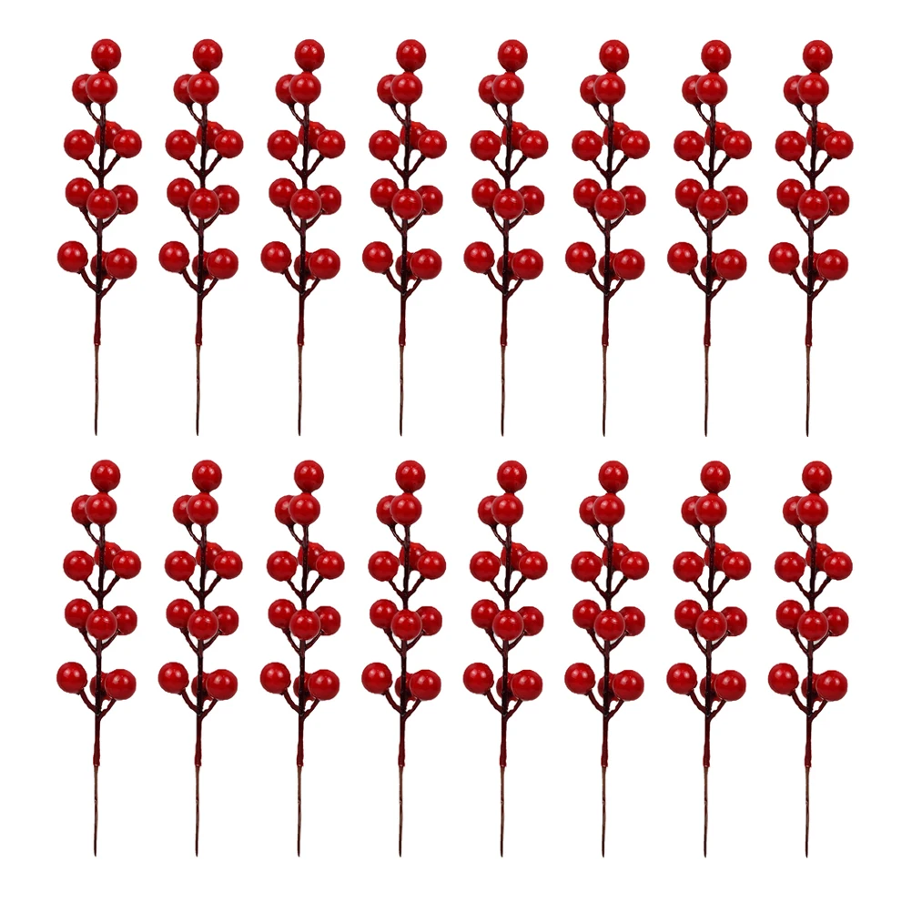 

20pcs Artificial Red Berry Decorations Faux Holly Berries Picks for Wreath Garland Home DIY Craft Party Photo Props