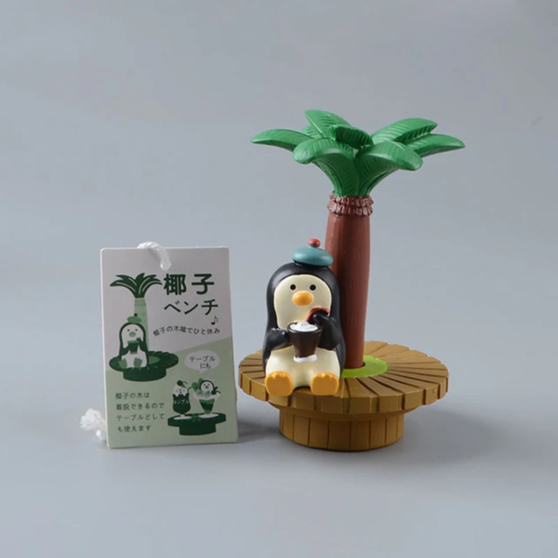 

Cartoon Animal Resin Figurines Penguin Coconut Tree Model Bear Mini Figures Home Garden Decoration Landscape Miniature Ornament