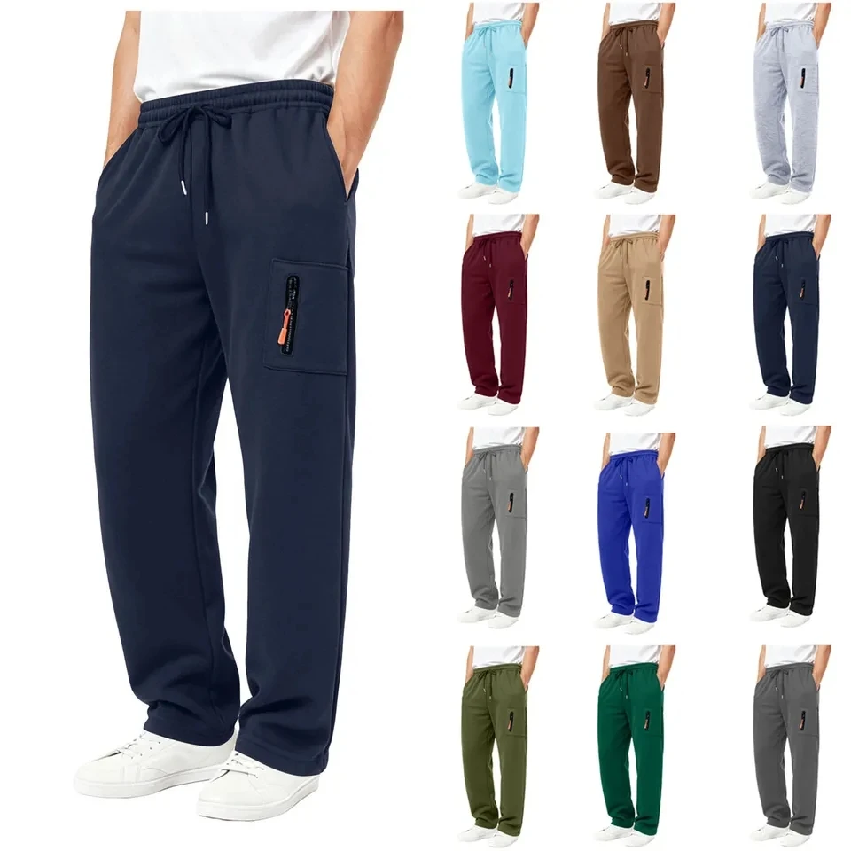

Men's Sweatpants Warm Fleece Lined Straight Leg Casual Pants Male Drawstring Track Pants Jogging Sports Trousers Man Clothing