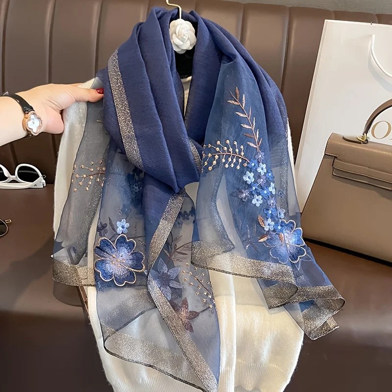 

1pcs Fashionable Autumn and Winter New Style Imitation Silk Scarf for Women Warm Embroidery Fashion Printed Shawl Scarf