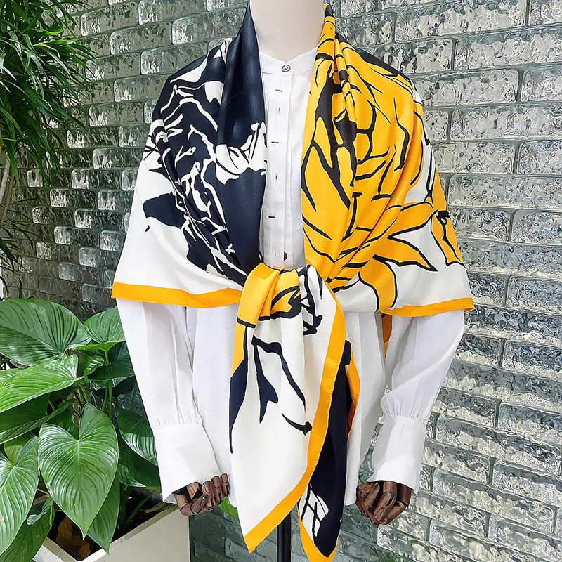 New 130cm*130cm Women Generous Scarf Scarves Wrap Bandanas Zijde Foulards Sjaals Very Nice And Soft Floral Print