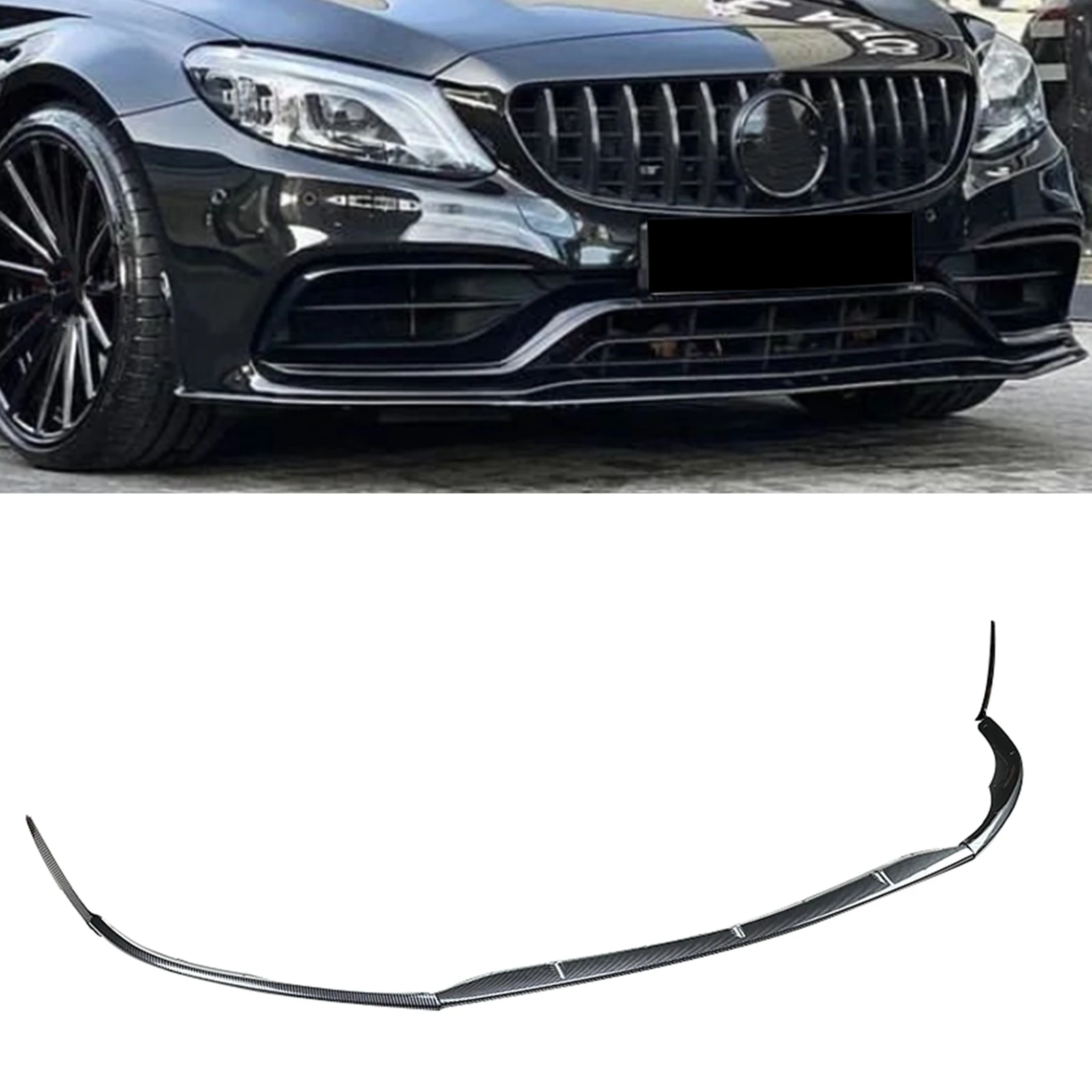 

Front Bumper Spoiler Lip For 2015-2022 Mercenes Benz W205 C63/C63s AMG Coupe Carbon Fiber Look/Gloss Black Lower Splitter Blade