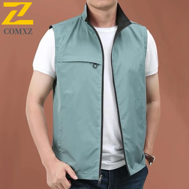 

2025 Summer New Men Vest Solid Color Fashion Classic Double-sided Wearable Loose Breathable Stand Up Collar Vest Casual Work Top