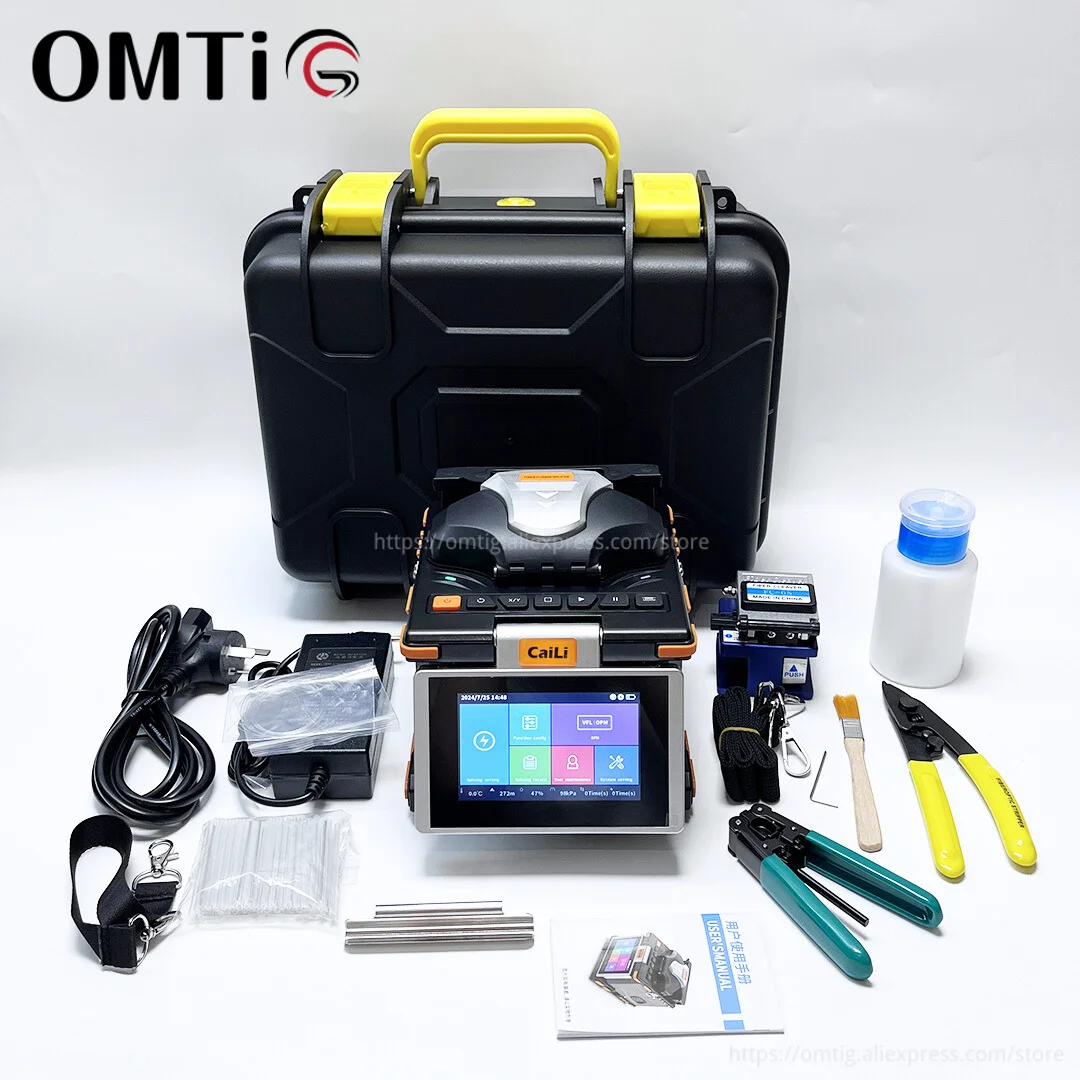 OMTiG 2024 New 6 Motors S5 Optical Fiber Fusion Splicer Welding Hine With High Precision Cleaver Touch Screen VFL OPM FC-6S Q1S