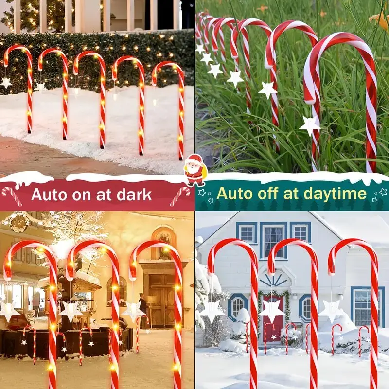 5/8 태양 크리스마스 정원 조명 야외 방수 캔디 지팡이 조명 잔디 경로 축제에 대 한 크리스마스 장식 램프 1 세트