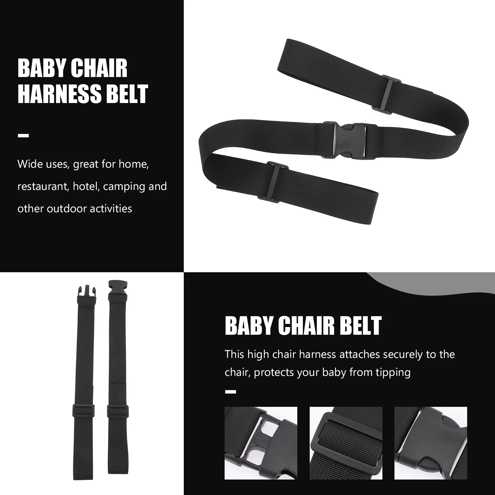 

3Pcs High Chair Belt Strap Adjustable Baby Chair Harness Safety Most Chairs Fast Installation for Travel Outdoor Use