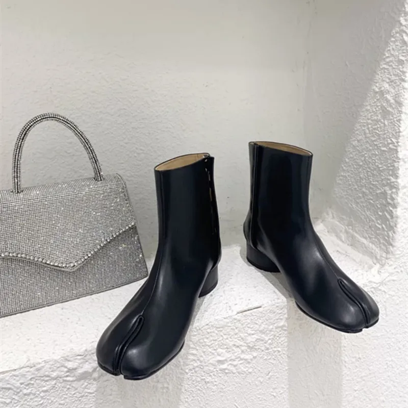 

Fashion Split Toe Tabi Boots For Women High Heels Women Round Heels Women Leather Botas Mujer Party zapatos de mujer zapato