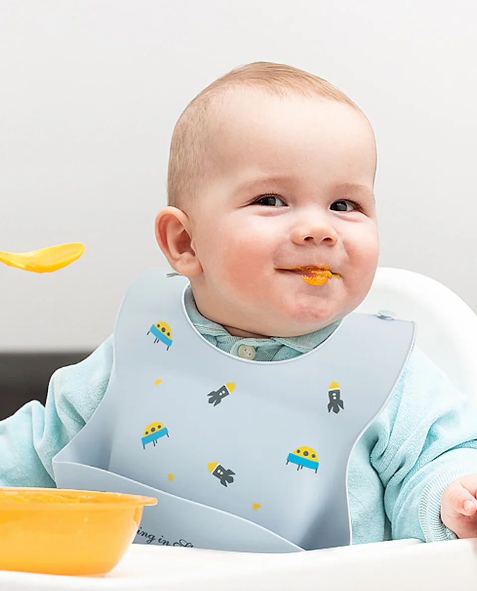 Wasserdichte Lätzchen für Kinder zum Füttern von Babys, Essen, weiches Silikon, Babeast-Cartoon-Druck, verstellbare Baby-Probier-Lätzchen – Detail 1