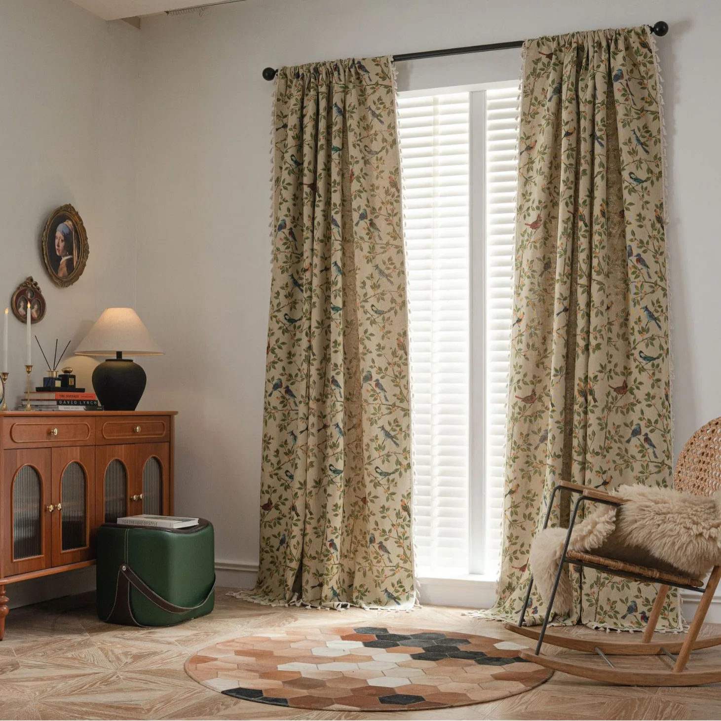 Curtain Jacquard Flower and Bird Pattern Curtains Finished Kitchen Curtains Bay Windows Semi Blackout