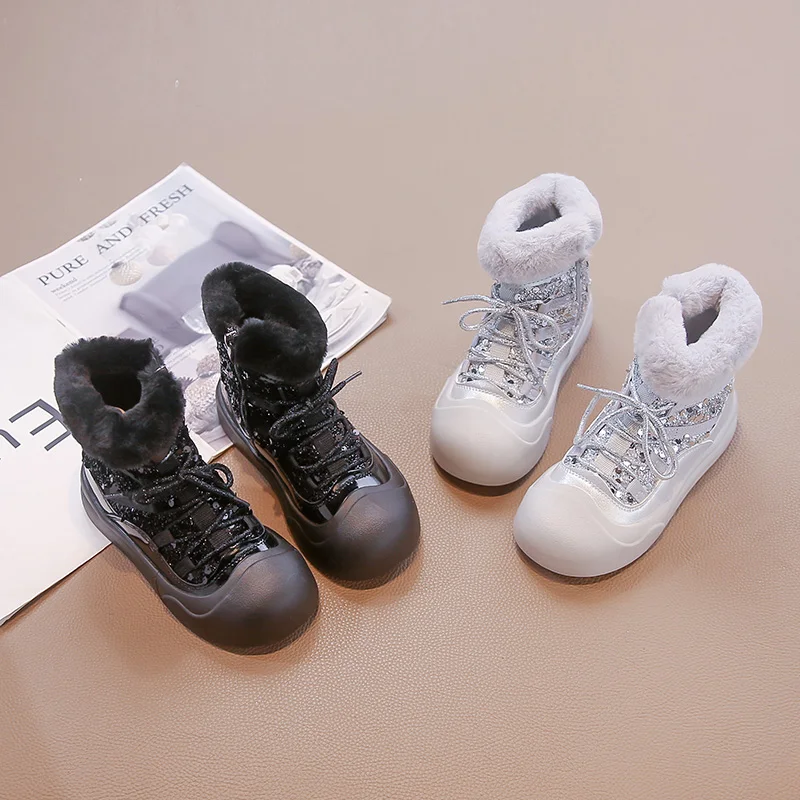 

2025 Winter New Children Casual Cotton Boots for Girls Fashion Korean Style Soft Bottom Anti-slippery Versatile Princess Shoes