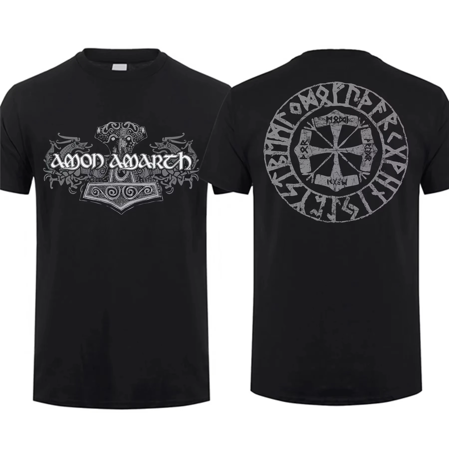 

2025 Fashion Men T Shirt Double-sided Amon Viking Horses Black By Amarth Oversized T-shirt Graphic Youth Cloth Streetwear Tee