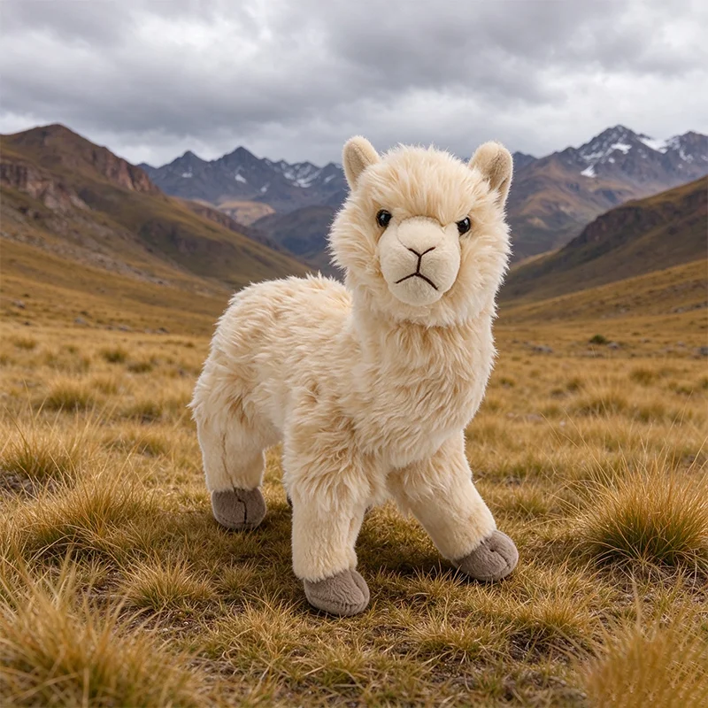 23CM Lifelike Grassland Alpaca Plush Toy Soft Fluffy Simulated Stuffed Animal Alpaca Plushie Toy Kid Baby Huggable Birthday Gift