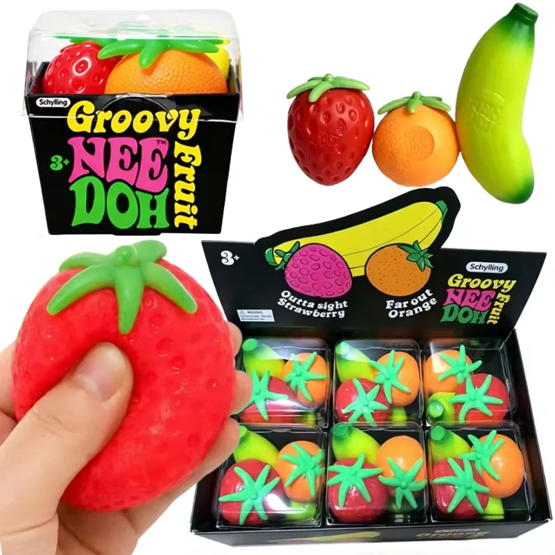 Juguete Blandito de Frutas Groovy Fruit, TPR, Plátano, Naranja, Fresa, de Ascenso Lento, Accesorio Relajante para Aliviar la Ansiedad en Adultos