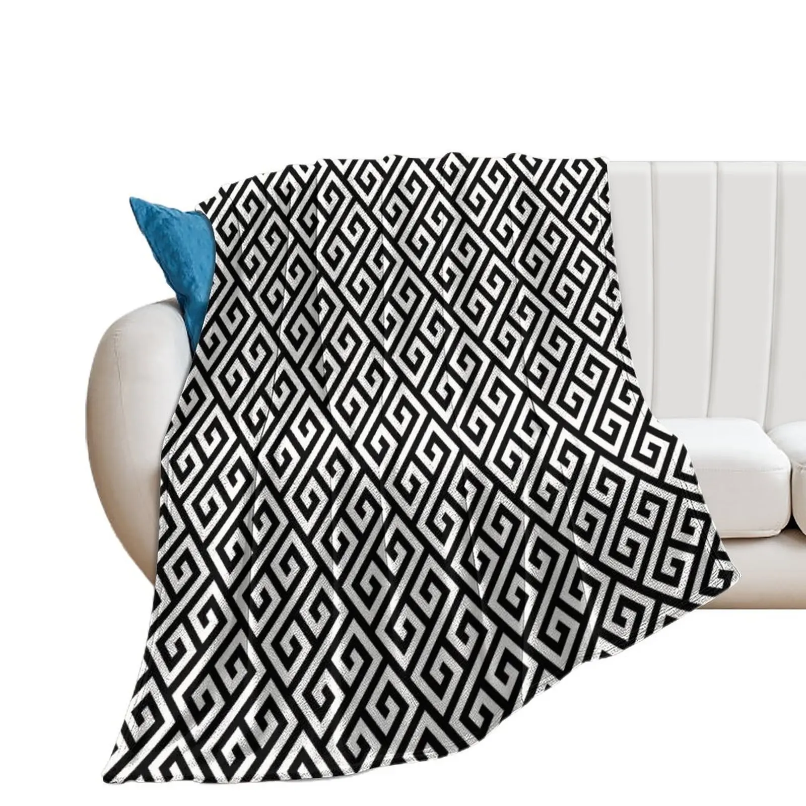 black and white pattern,Famous Greek Key pattern - Greek fret design Throw Blanket Comforter Soft Plush Plaid Blankets