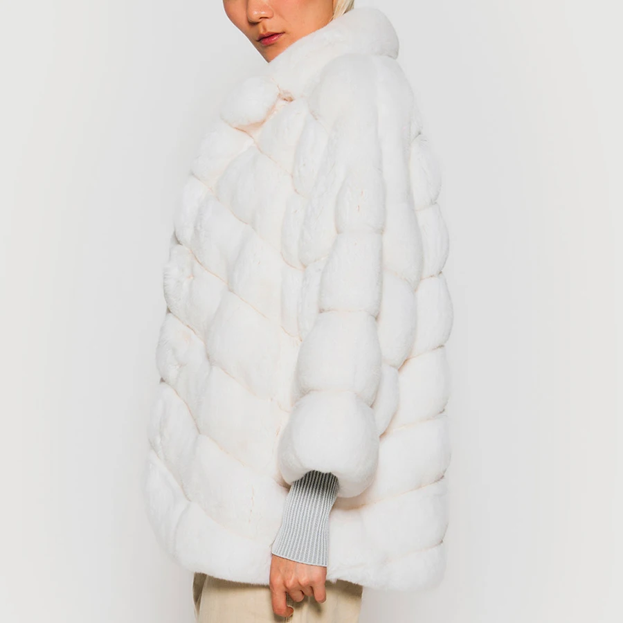 Real Rex Rabbit Fur Coat Women Rabbit Fur Jackets White Rabbit Fur Coats Luxury Fashion Womens Clothing