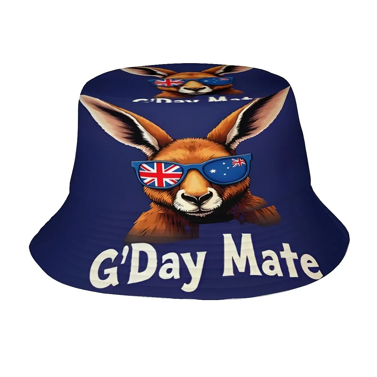 Customization Unisex Printed Fisherman Hat Featuring A Kangaroo In Glasses Design For Australia Day, A Trendy Hat With A Playful