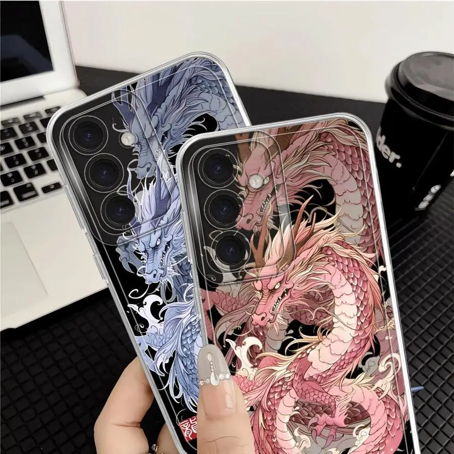 لينة غطاء الهاتف حقيبة لهاتف سامسونج غالاكسي A55 A23 A14 A56 A15 A33 A25 A26 A24 A36 A13 A73 A54 A34 A35 التنين الصيني الفاخر