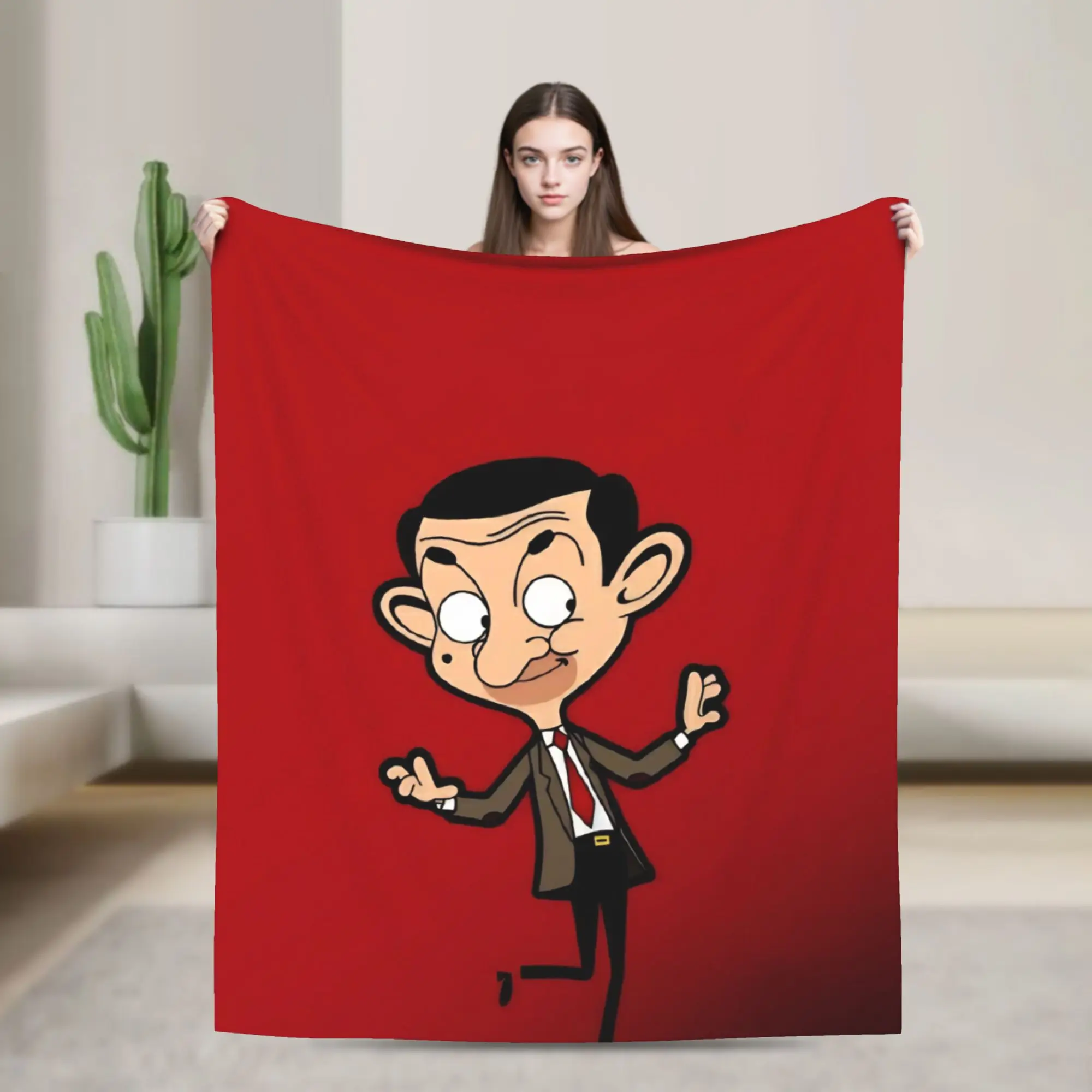 Funny  Cartoon   Mr. Beans Blanket Flannel Decoration  Breathable Warm Throw Blanket for Bed Bedroom Bedspread