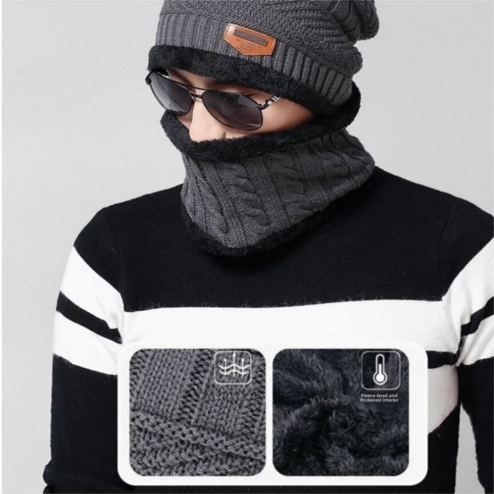Fashion Warm Hat Scarf Set Knitted Autumn Winter Neck Scarf Cap Set Thicken Neck Cover Fleece Ski Cap Bonnet Hat
