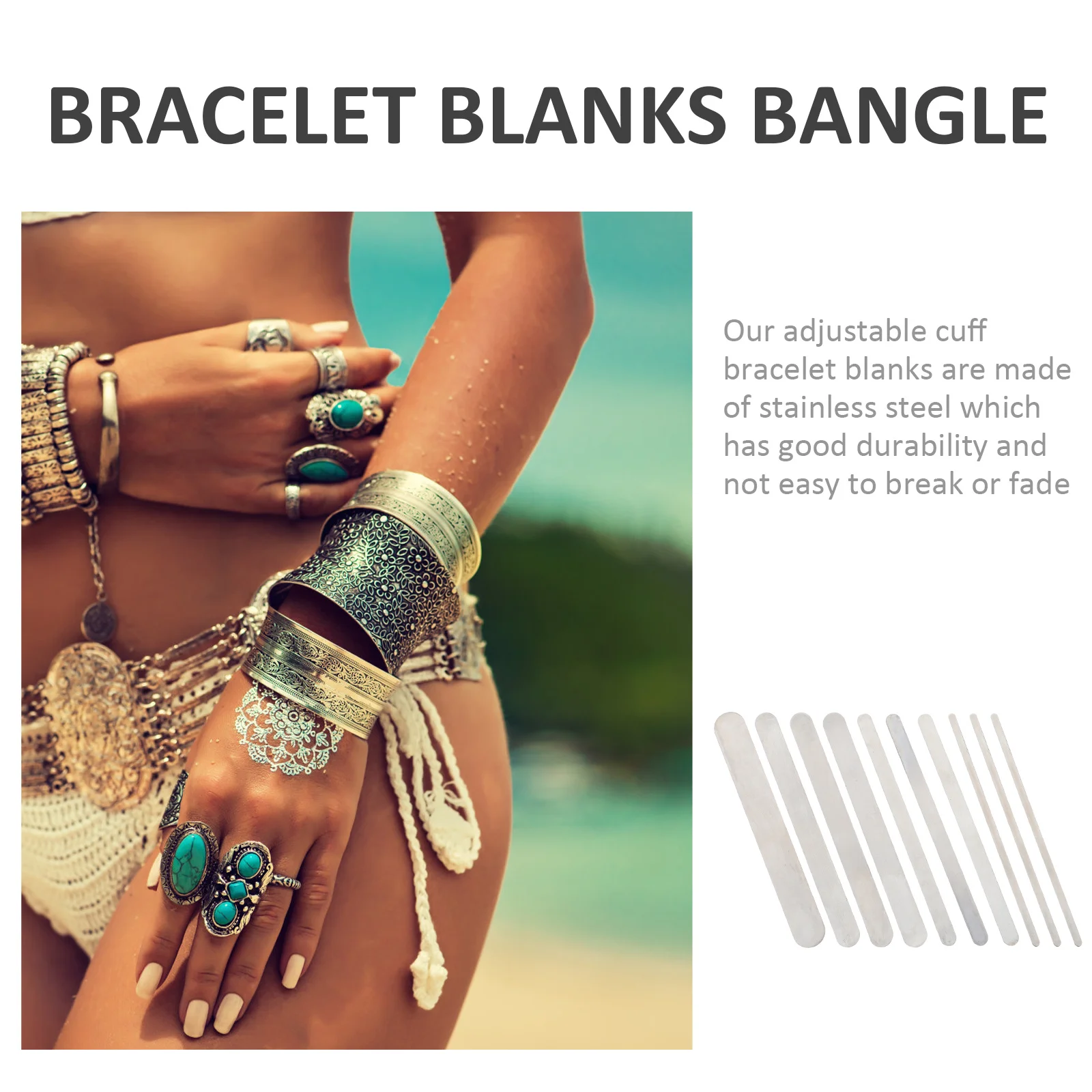 

10Pcs Stainless Steel Blank Bracelet Adjustable Cuff Bangle DIY Jewelry Making Craft Stamping Engraving Custom Gift