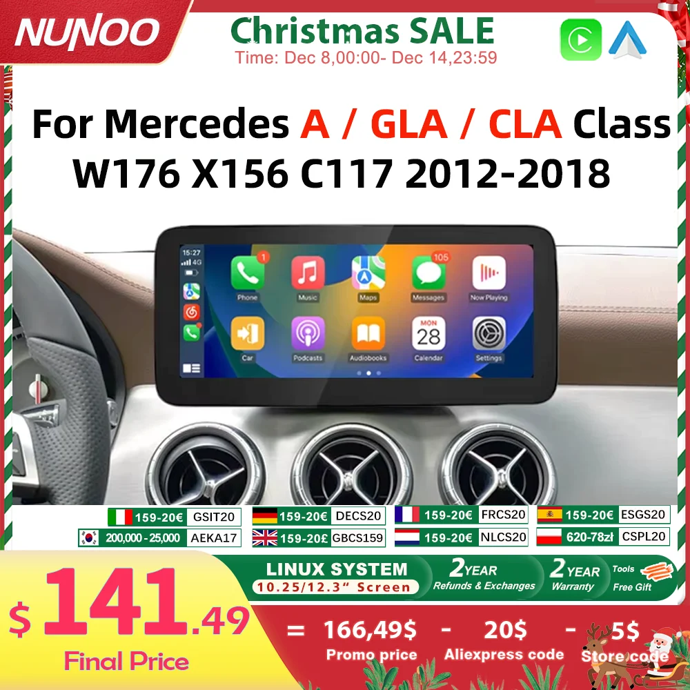 Carplay Touch Screen For Mercedes Benz A GLA CLA Class W176 X156 C117 2012-2018 Car Multimedia Player Radio Automotive Navi