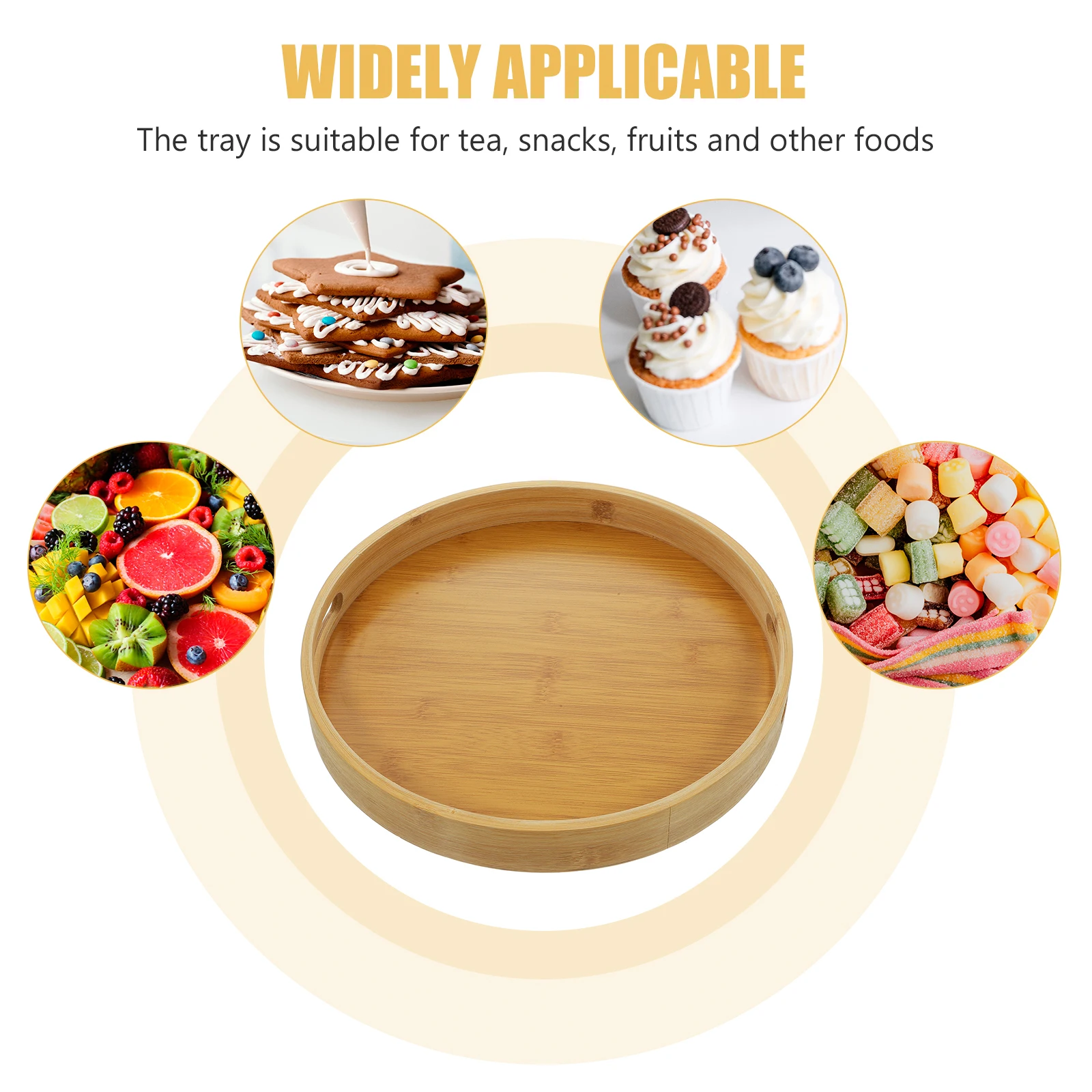 

Portable Bamboo Serving Tray Round Multifunctional Tea Snack Plate with Handle Large Capacity for Family Party Wedding