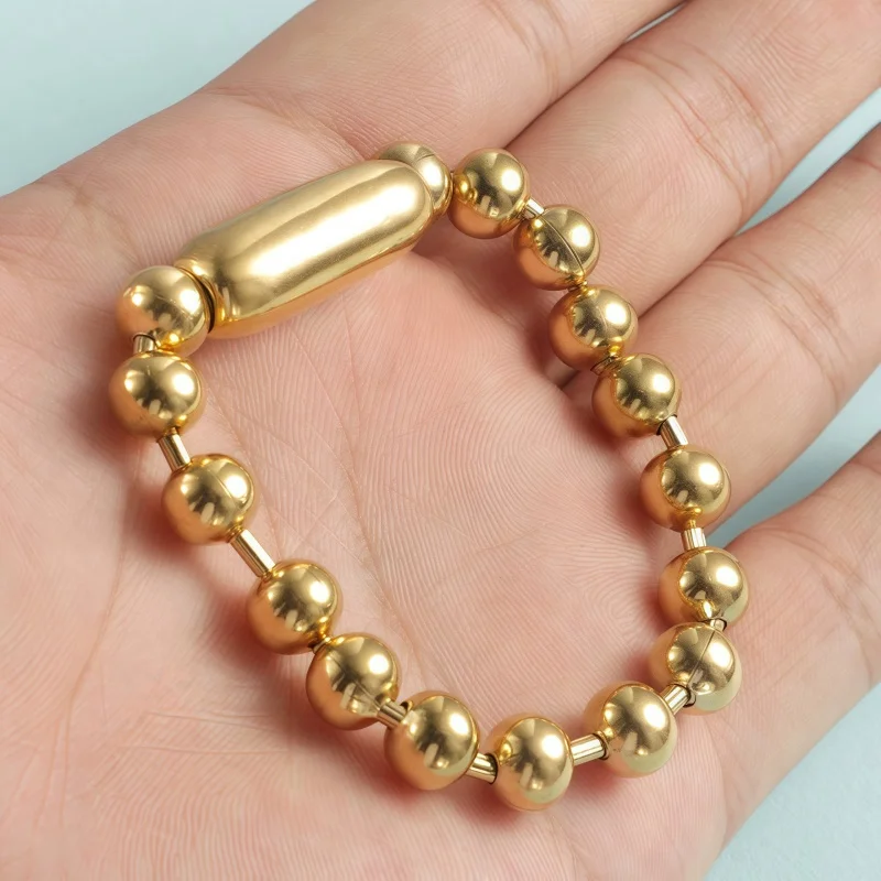8mm Stainless Steel Ball Bead Bracelet Men's and Women's Golden/Silvery Stainless Steel Metal Bead Chain Pulsera